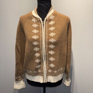 Reality check Beige‎ Knit Full Zip Cardigan Wool SzL Preppy Academia Boho Granny